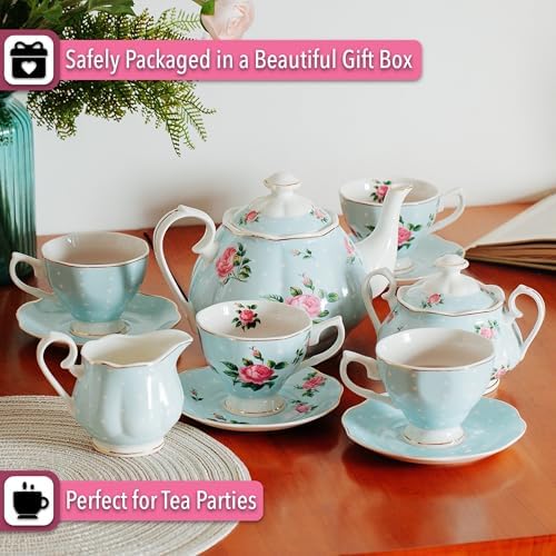 BTaT- Floral Tea Sets for Adults, 13 pcs, Service for 4, Pot (38 oz) &
