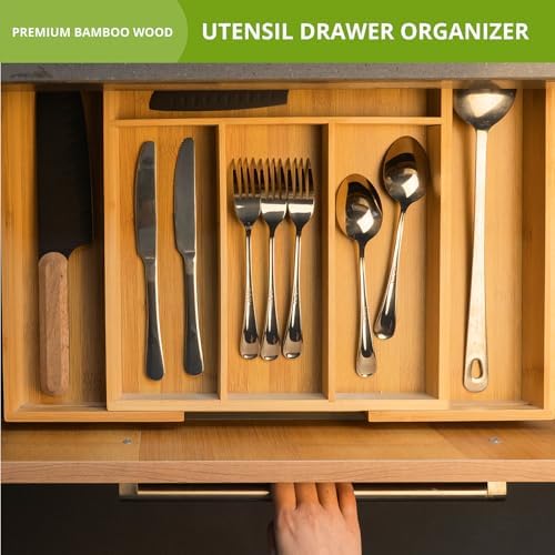 Bamboo Kitchen Drawer Organizer, Perfect for Storing Cutlery