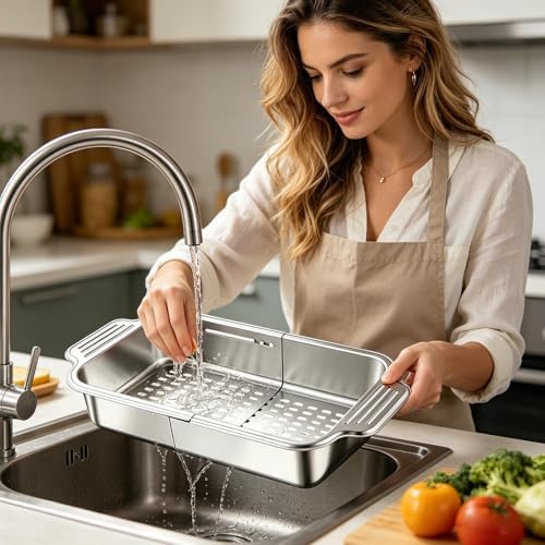 Expandable Colander Over The Sink Telescopic Filtering Colander