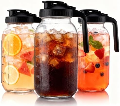 3 Pack 64 oz Pitchers with Lids, Half Gallon Glass Drink Pitchers