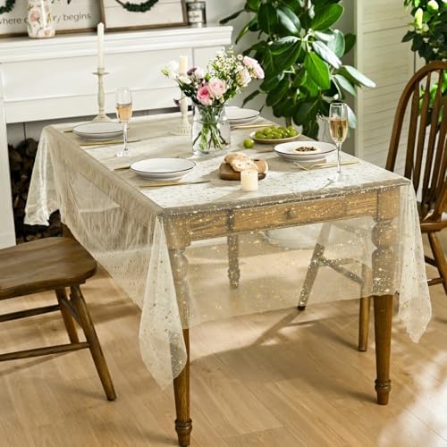 Horaldaily Apricot Gold Sparkling Star Gauze Tablecloth 60x84 Inch