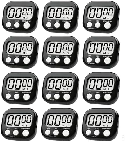12 Pack Digital Kitchen Timers, Black