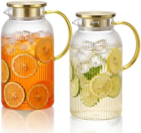 68 oz Glass Pitcher with Lid, Water Pitcher for Tea, Juice, Drink