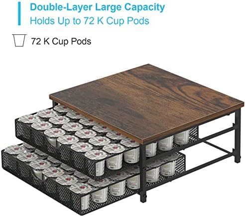 Coffee Pod Holder for Counter, Coffee Pod Drawer for K Cup Storage Drawer Holder, 72 Capacity Pods Storage Organizer Cups Capsule with Sliding Baskets