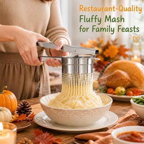 GloTika Heavy Duty Stainless Steel Potato Ricer, Ergonomic 15oz Masher