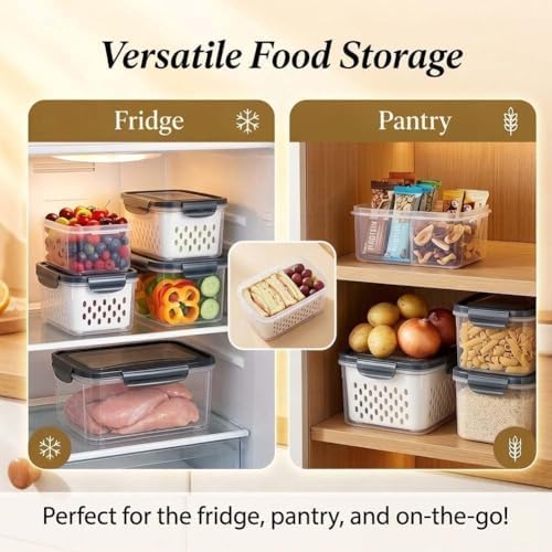 4 in 1 Food Storage Container-2/3 Pack Set with Lids, Fruit Storage