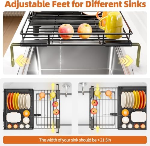 Urackify Expandable Sink Dish Drying Rack for Kitchen Counter, 1-Tier Black