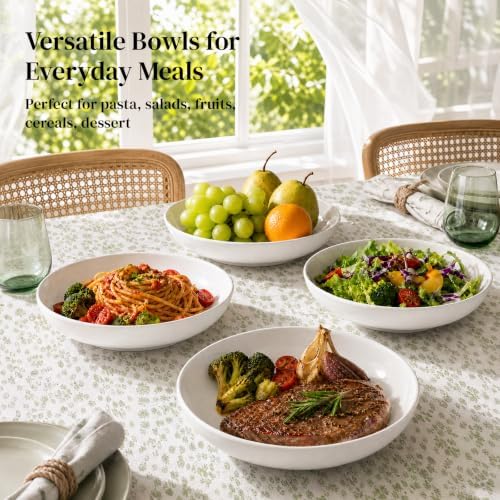Y YHY Pasta Bowls Set of 6, High-Fired Porcelain White Salad Bowls