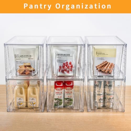 4 Pack Large Stackable Kitchen Storage Drawers, Clear