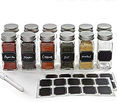 Zugar Land Set of 14 - Square Glass Spice Jars with Shaker Tops and