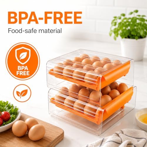 SEQ Egg Holder for Refrigerator, 32 Egg 2-Tier Pull-Out Drawer Egg