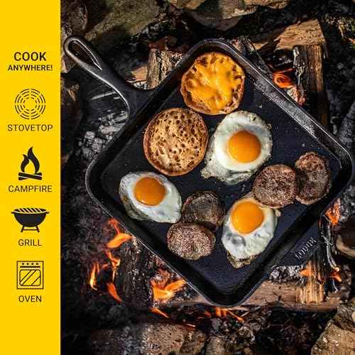 Lodge Pre-Seasoned Cast Iron Square Griddle, PFAS-Free, 11 Inches