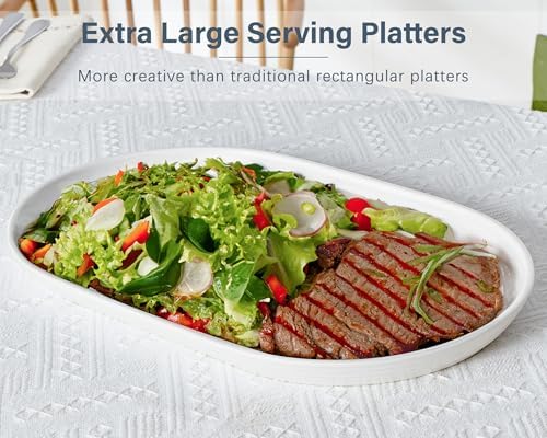ONEMORE 16 Inch Ceramic Serving Plates for Entertaining, Set of 2