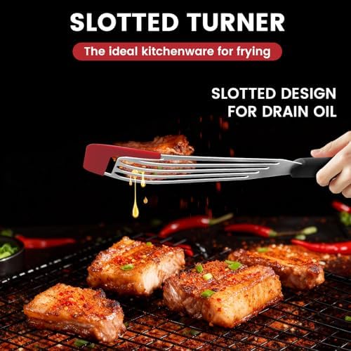 2Pcs Fish Spatula, Heat Resistant Silicone Edge for Nonstick Cookware