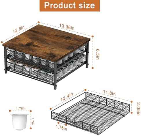Coffee Pod Holder for Counter, Coffee Pod Drawer for K Cup Storage Drawer Holder, 72 Capacity Pods Storage Organizer Cups Capsule with Sliding Baskets