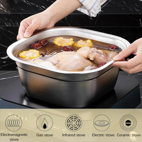 Stainless Steel Washing Up Bowl Set, Square Dish Tub with Colander&Lid, Multi-purpose Fruit Vegetable Washing Basin with Strainer for Sink, Kitchen Preparation, Wshing,Storage, 11in*4in