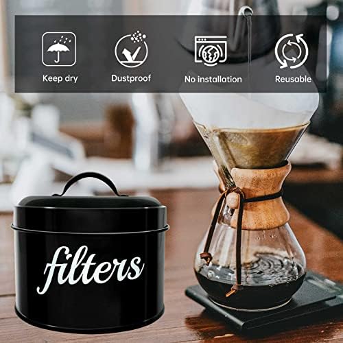 White Enamel Coffee Filter Holder with Lid - Rustic Farmhouse
