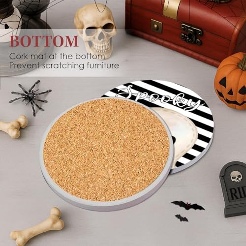 Halloween Coasters for Drinks, Set of 6, Ceramic Stone Cute