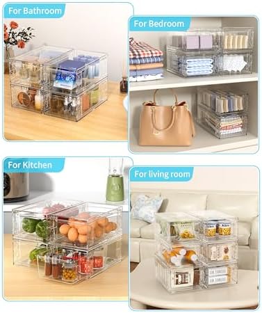 6 Pack Stackable Storage Drawers,Clear Fridge Organizer Rack