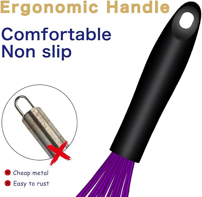 OYV Dishwasher Safe Purple Silicone Whisk, Sealed Waterproof Design Set of 3 - Image 5
