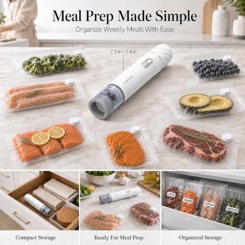 Compact Handheld Vacuum Sealer, 30 Reusable Vacuum Bags, 70kPa