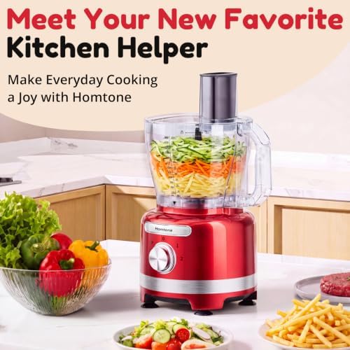 Homtone 16-Cup Food Processor with French Fry Cutter, Red