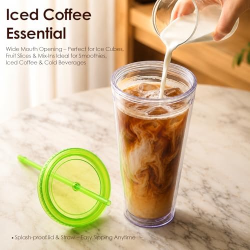 Luxfuel 32 oz Clear Tumblers Cup with Lid & Straw, Acrylic Iced Coffee