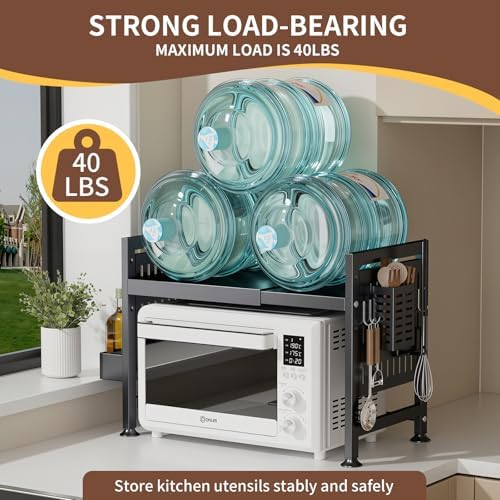 Extendable Microwave Oven Rack with 6 Hooks