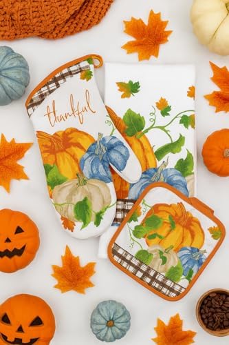 6-Piece Fall Pumpkin Kitchen Set – 2 Dish Towels, 2 Pot Holders, 1