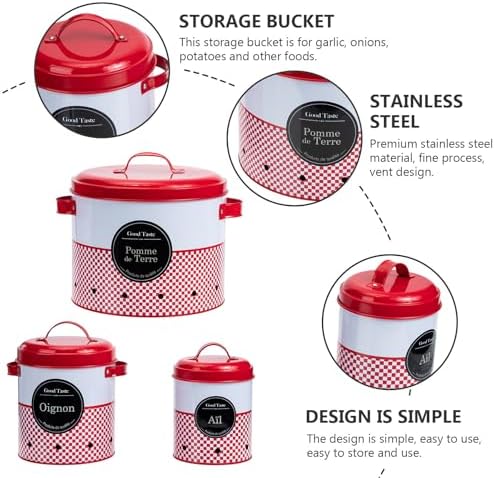 Potato Storage Buckets and Lids 3 Pcs with Vent Design Stainless Steel