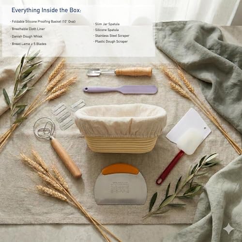 Silicone Bread Proofing Basket Set 13 PCS – 10" Oval Foldable Banneton