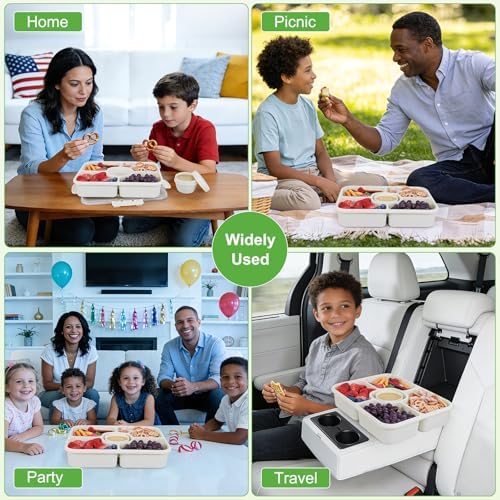 Caperci 2PC Divided Serving Tray with Lid, 5-Compartment Veggie Fruit