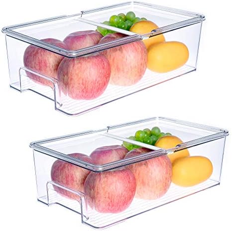 SANNO Vegetable Refrigerator Organizer Food Bins with lids Large