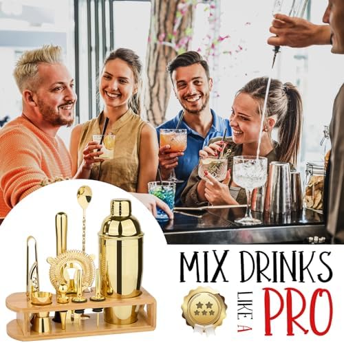 Wukuna Cocktail Shaker Set Bartender Kit, 12-Pcs Bar Tool with Bamboo