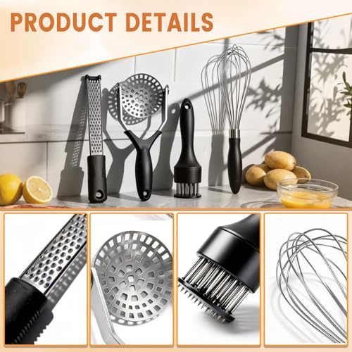 Kitchen Gadgets Set Stainless Steel Cooking Tools Essentials, Black
