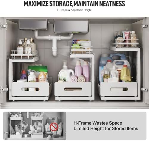 Under Sink Organizer Upgrade To Professional Rails,2-Tier Dual Pull