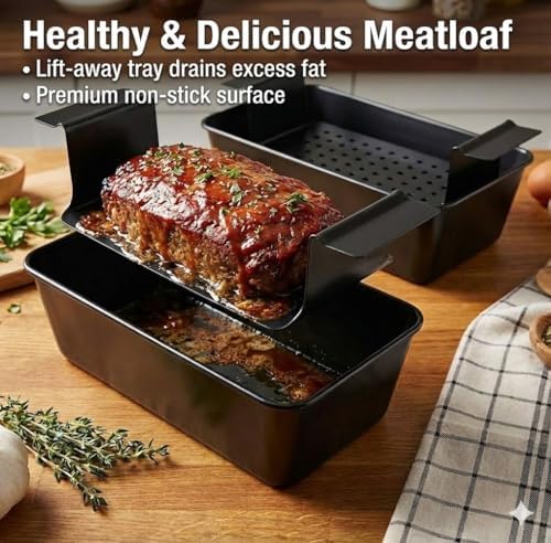 2-Pack Nonstick Meatloaf Pan with Drain Tray, Lift-Out Insert, 9x5”