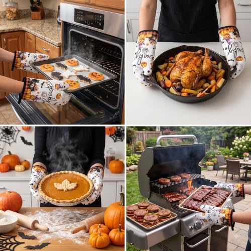 Halloween Spooky Ghost Oven Mitt and Pot Holder Set, 4PC