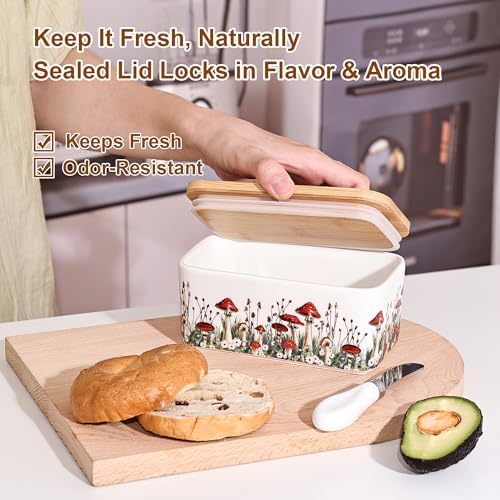 Fungi Fun Ceramic Mushroom Butter Dish with Lid & Knife - Ceramic