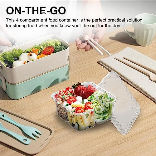 MT Products Clear 4 Compartment Meal Prep 6" x 6" - Disposable Divided