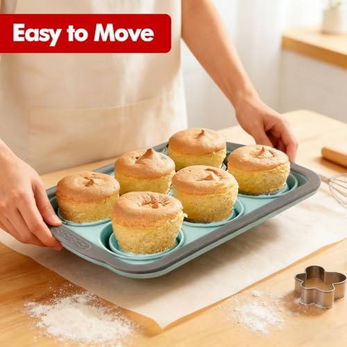 RAYBIN 2 Pack Silicone Muffin Pans for Baking, 6 Cup Nonstick Cupcake