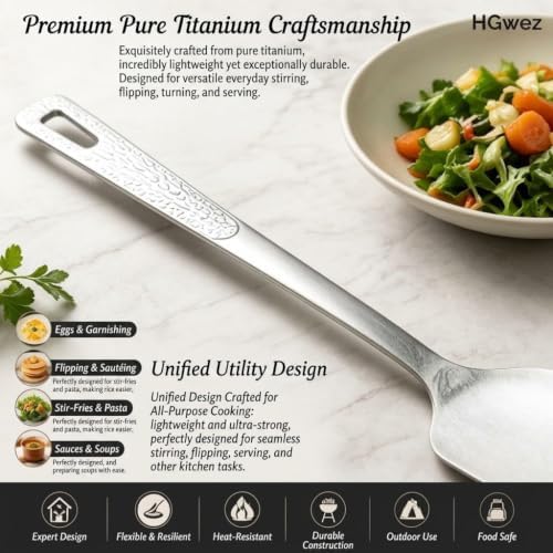 Pure Titanium Cooking Utensil & Spatula Set, No Coating Ultralight