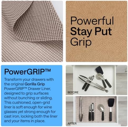GORILLA GRIP powerGRIP Drawer Shelf and Cabinet Liner, 12"x10', Beige