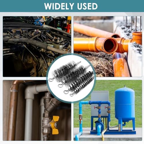 50in Pipe Cleaning Brush Set w Stainless Steel Bristles, 9Pcs