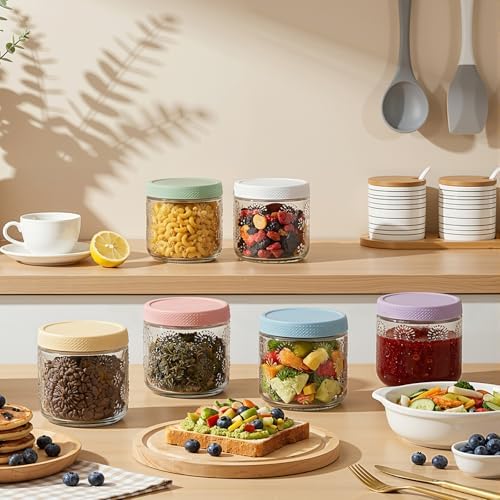 6 Pack 16 oz Glass Overnight Oats Containers with Lids
