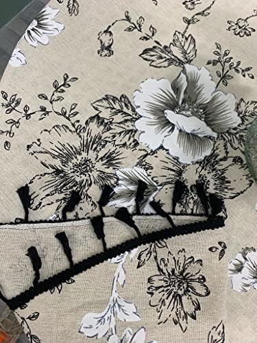 F-CHU Floral Round Tablecloth 60 Inch Cotton Linen Table Cloth with