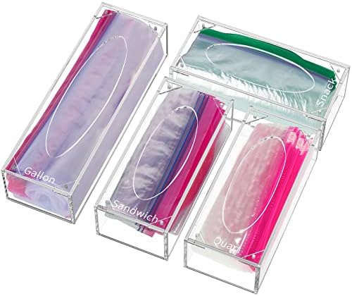 FEMELI Food Bag Storage Organizer Acrylic Kitchen Drawer Baggie Box