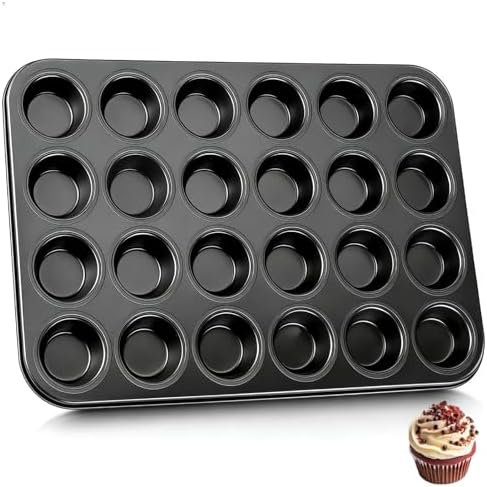 Cyrank Round Muffin Baking Pan, 24 Cups Mini Muffin Pan Carbon Steel