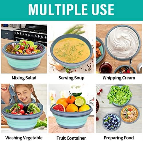Collapsible Bowls, 3pcs Food Grade Silicone Camping Bowl Salad Bowl
