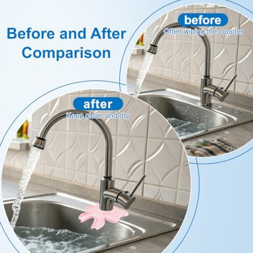 INCREWAY Pink Bow Silicone Faucet Splash Guard Mat 2PCS, Sink Faucet
